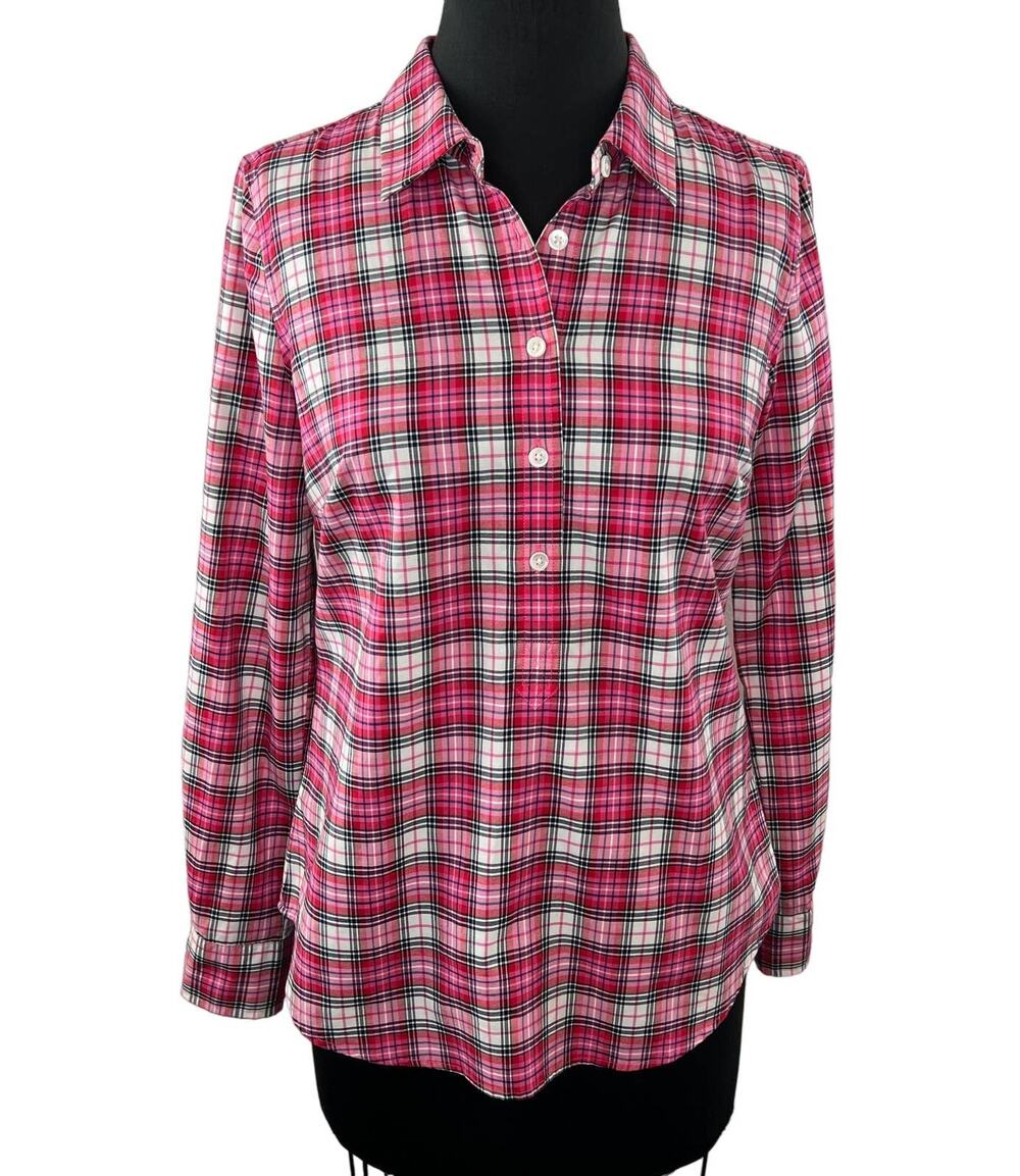 Vineyard Vines Cotton Cashmere Pink White Plaid Popover Long Sleeve Shirt Top 4